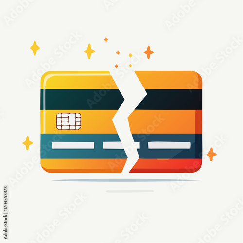 Broken Orange and Yellow Credit Card on White Background