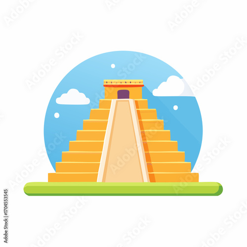 Ancient Mayan Pyramid Under Blue Sky