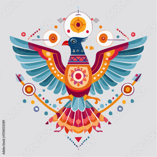 Stylized Falcon with Geometric Wings and Tribal Design
