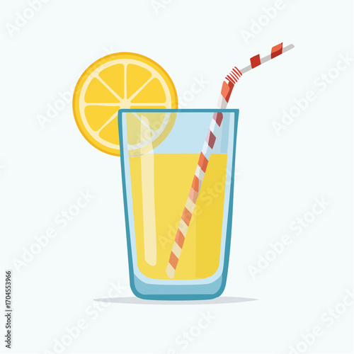 Glass Of Lemonade With Lemon Slice And Straw