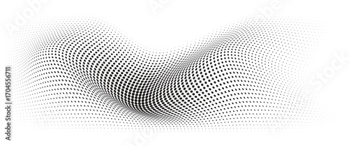 Flowing Wave Dot Halftone Pattern: Curve Gradient Shape on Transparent Background. Suitable for AI, Tech, Network, Digital, Science, and Technology Themes.
