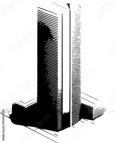 Minimalist black and white skyscraper icon. Clean vector design, scalable, isolated for logos, stickers, or digital use.