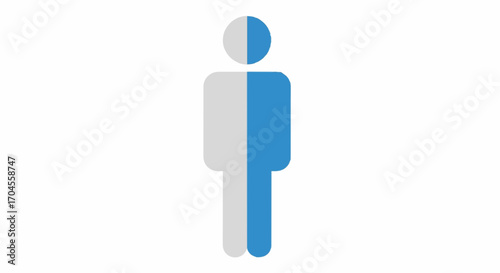 Vector icon of a human figure split into two colored halves, representing concepts like demographics, data analysis, or psychological duality