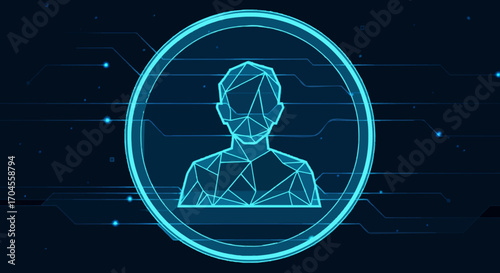 Digital identity concept with a futuristic low poly human avatar for biometric facial recognition and online security