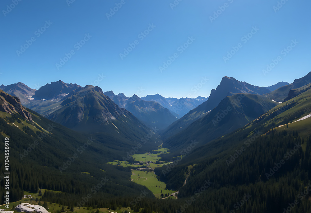 Fototapeta premium Panoramic view of the green valley and mountains in the italian dolomites