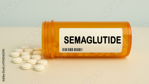 Box of SEMAGLUTIDE tablets on a hospital pharmacy table used to treat type 2 diabetes and obesity a GLP1 receptor agonist.