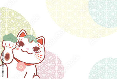 かわいい招き猫と松竹梅のモダンな背景画像