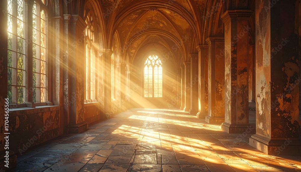 Fototapeta premium Sunlit, ancient corridor