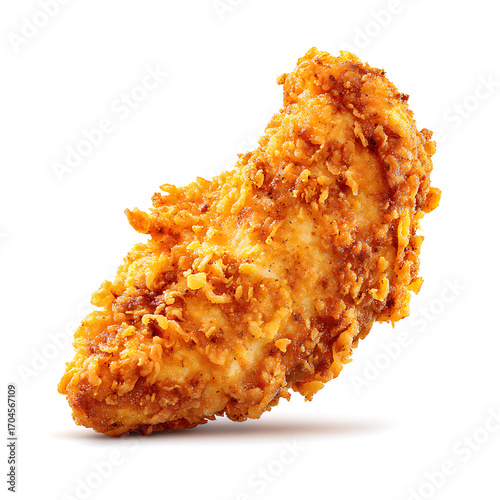 Crispy breaded chicken tender isolated on white background