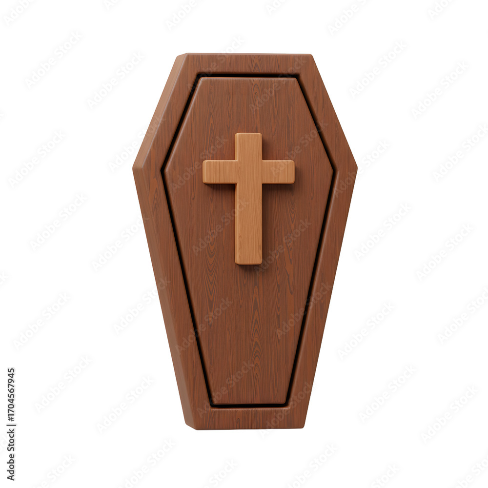 Obraz premium Wooden Coffin with Raised Cross Religious Symbolism Funeral Object.