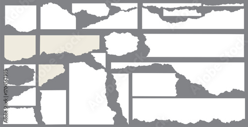 A realistic set of ripped white paper sheets Png isolated on a transparent texture background