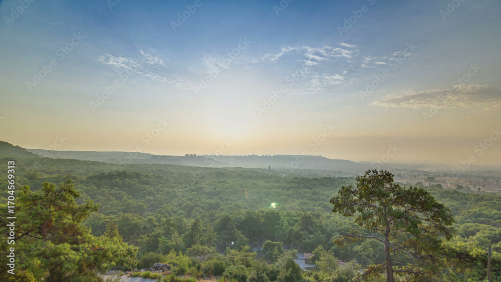 Obraz premium A bird's eye view of sunrise over Turkey timelapse. Turkey.
