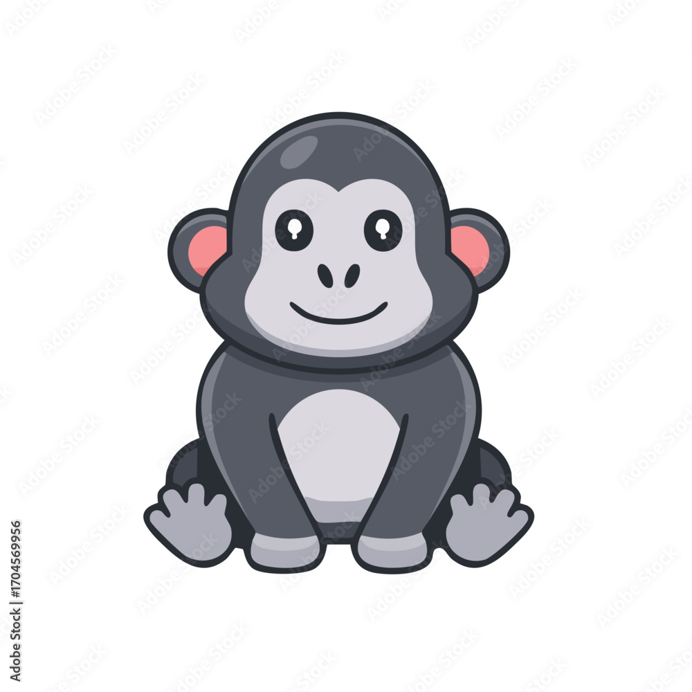 Naklejka premium Cute Cartoon Gorilla Sitting and Smiling 