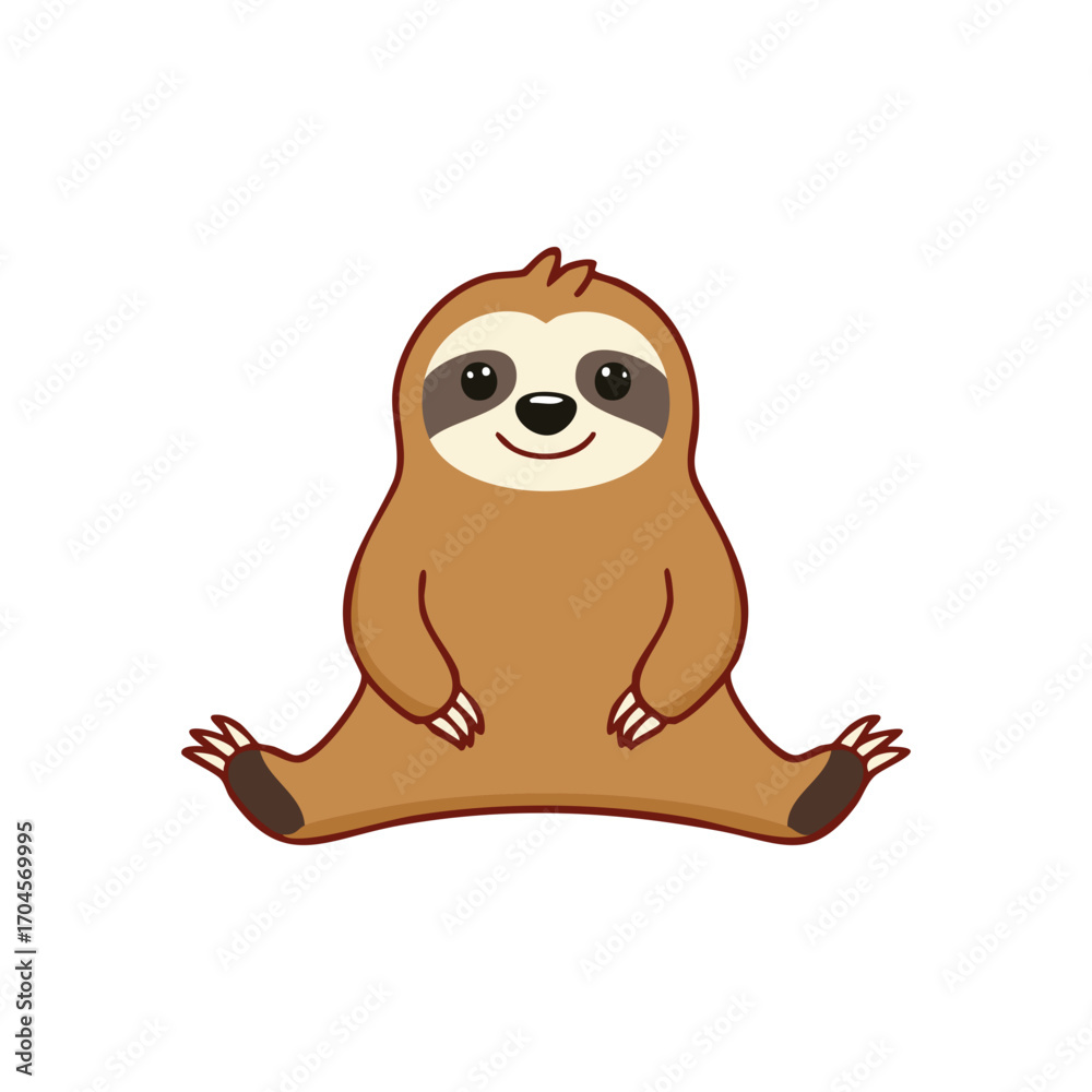 Fototapeta premium A cartoon sloth sitting and smiling happily, a charming animal friend for any design. 