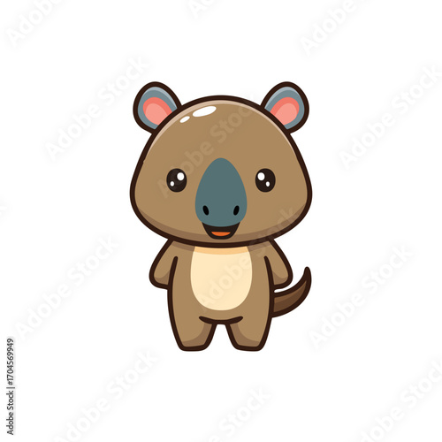 Adorable cartoon illustration of a wombat. The wombat with friendly expressions is ready to delight, with soft features and a charming presence.
