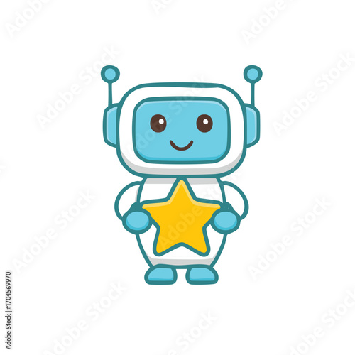 Cute robot holding a golden star, showcasing a friendly and approachable design
