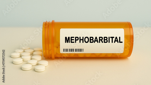 Tableau sur toile Box of MEPHOBARBITAL tablets on a hospital pharmacy table used to treat seizures and anxiety a barbiturate