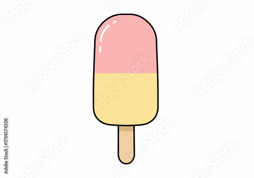 Sweet and refreshing pink and yellow ice cream bar illustration, a delightful frozen dessert on a stick, perfect for summer treats and cool refreshments for any menu or design project