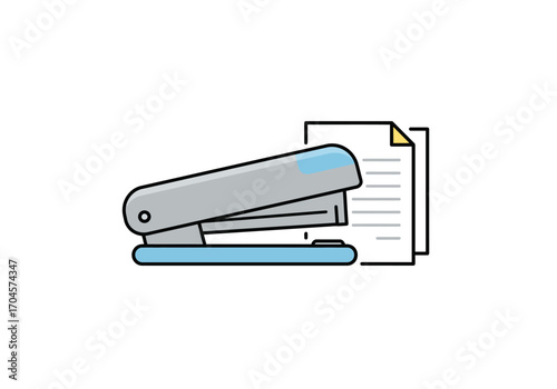 Vector illustration of a modern stapler securely binding documents, symbolizing organization, paperwork management, and office efficiency