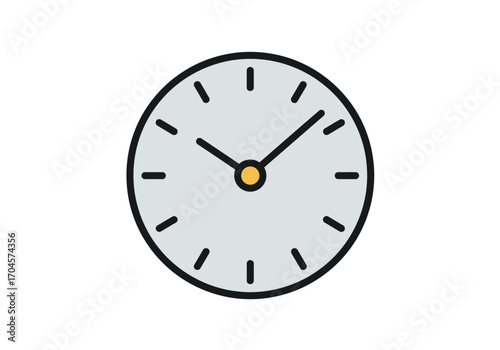 Simple vector illustration of an analog clock icon, symbolizing time, scheduling, deadlines, and efficiency. Ideal graphic element for time management concepts, business productivity, app interfaces, 