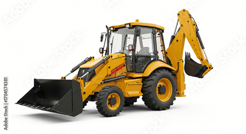 Powerful yellow backhoe loader ready for demanding construction site tasks and heavy-duty excavation projects