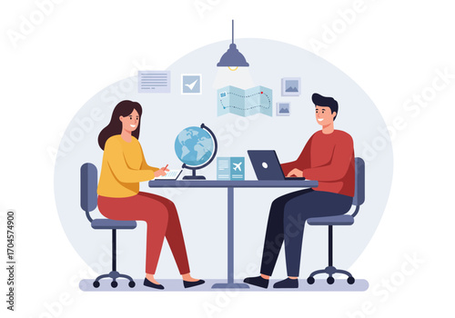 Planning a Trip Couple with Globe and Map Preparing for Travel Adventure