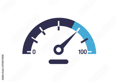 Vector illustration of a speedometer icon showing high performance and fast speed, a graphical representation of measurement and progress on a dashboard