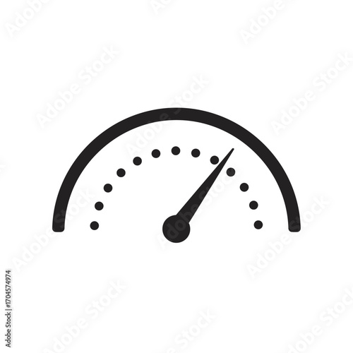 Simple black speedometer gauge icon. Vector illustration symbol representing speed, performance, and fast measurement on a dashboard