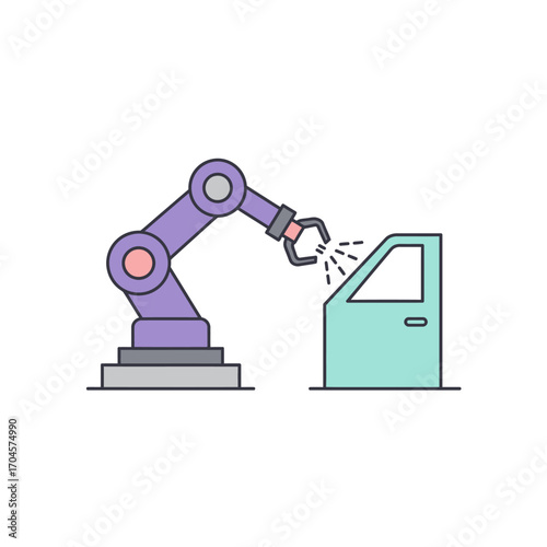 Automated industrial robotic arm performing precise spray application on a component, symbolizing modern manufacturing, efficiency, and advanced technological processes