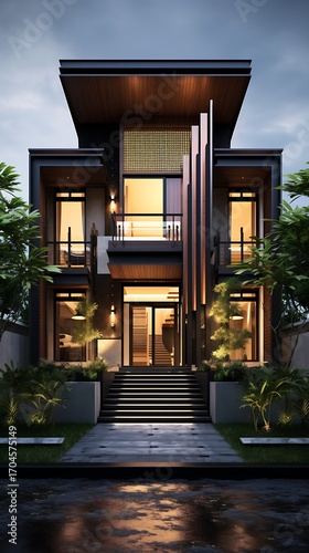 Elegant architectural home design showcasing balanced asymmetry and tranquil outdoor garden spaces