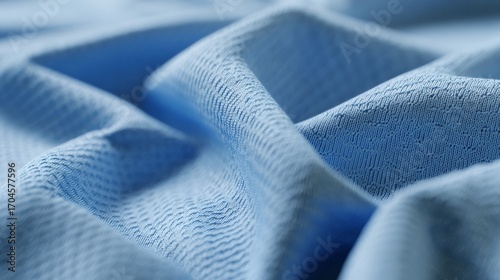 Close up blue sports clothing fabric with smooth football jersey texture, breathable athletic textile surface for soccer uniform, professional activewear material background concept
