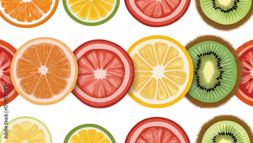 Vibrant Citrus and Kiwi Fruit Slices isolated on transparent background