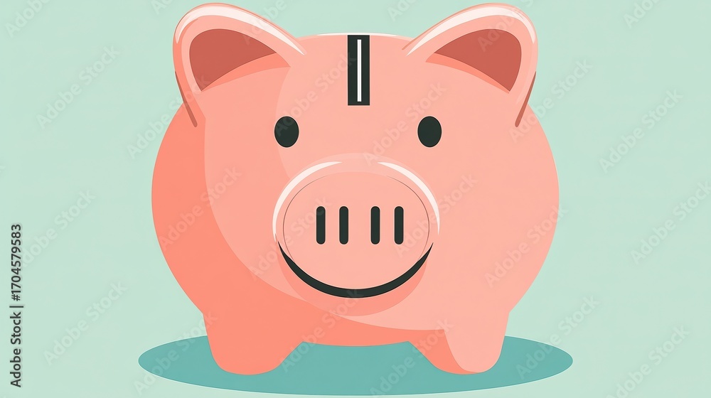 Fototapeta premium A cute and vibrant piggy bank illustration that symbolizes savings and financial planning, This image is perfect for educational materials, finance blogs, or promotional content related to savings,