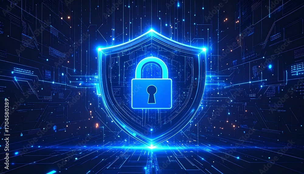 Naklejka premium Cyber Security Shield Protecting Digital Assets with Advanced Technology