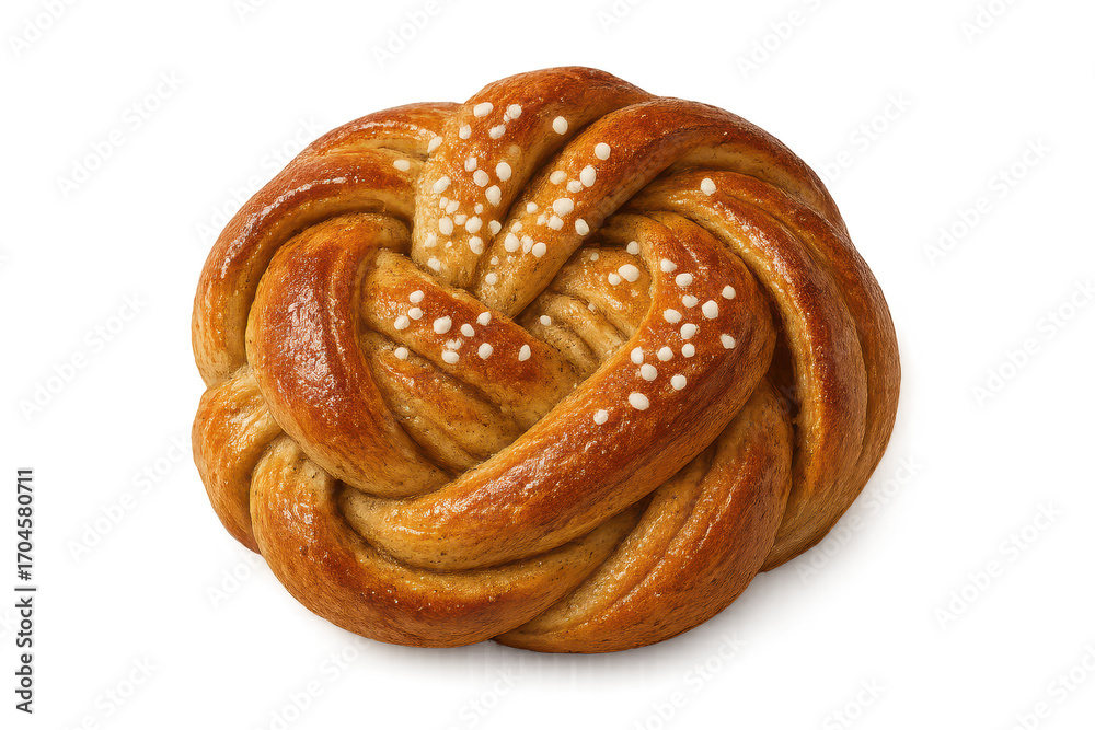 Fototapeta premium Delicious Swedish cardamom bun isolated on transparent background, fresh baked