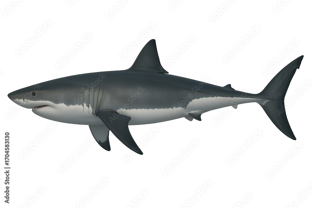 Naklejka premium Powerful Great White Shark isolated on transparent background, fierce marine predator