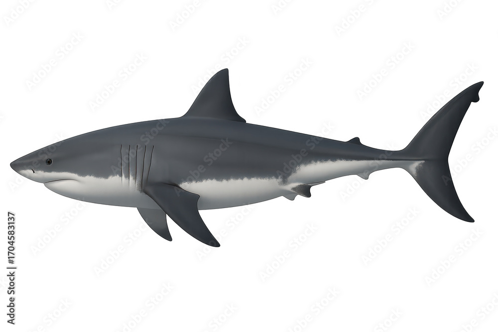 Naklejka premium Powerful Great White Shark isolated on transparent background, realistic ocean predator.