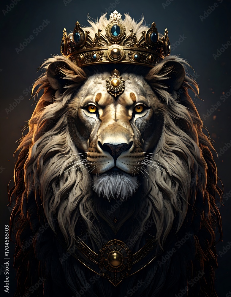 Naklejka premium Regal lion portrait with crown