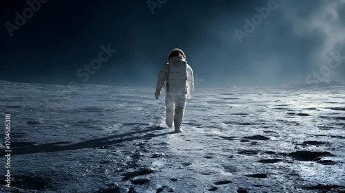 Ultra HD Astronaut walking on the moons surface with a dark sky and bright light, an astronaut walking video