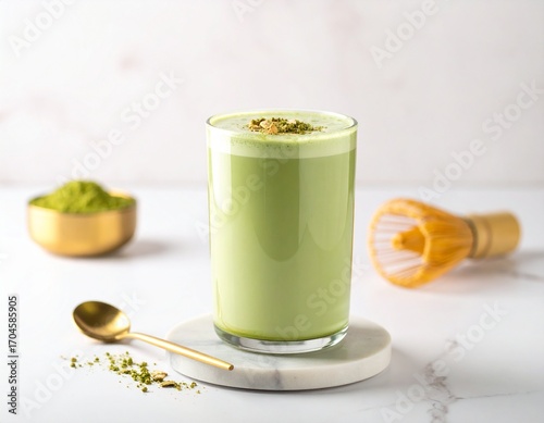 Glass of fresh matcha latte