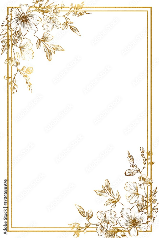 Obraz premium Elegant floral botanical border design with delicate hand-drawn flowers and leaves, vintage style frame for invitations, greeting cards, and artistic projects