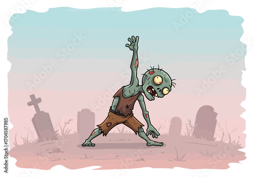 Humorous Zombie Doing Yoga in Graveyard