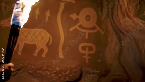 Exploring Ancient Cave Paintings: A Torchlit Journey Through Prehistoric Art Depicting Fauna and