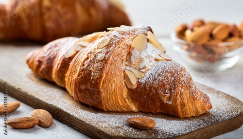Almond Croissant With Powdered Sugar And Sliced Almonds