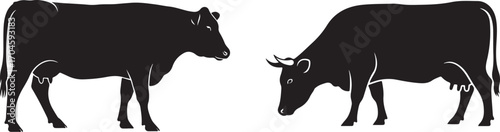 Two Black Silhouette Cows Side-by-Side