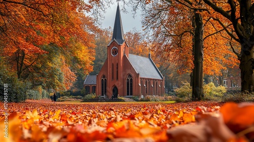 Autumnal church in park