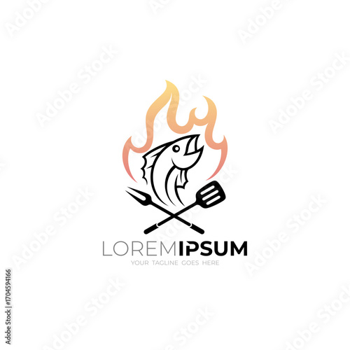delicious food logo made from fish, restaurant logo, fish and barbecue logos