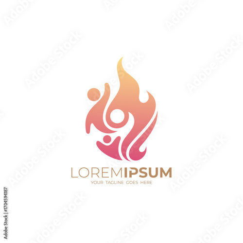 Fire logo and people design combination, abstract danger logos