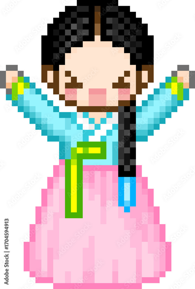Fototapeta premium 픽셀 한복 캐릭터