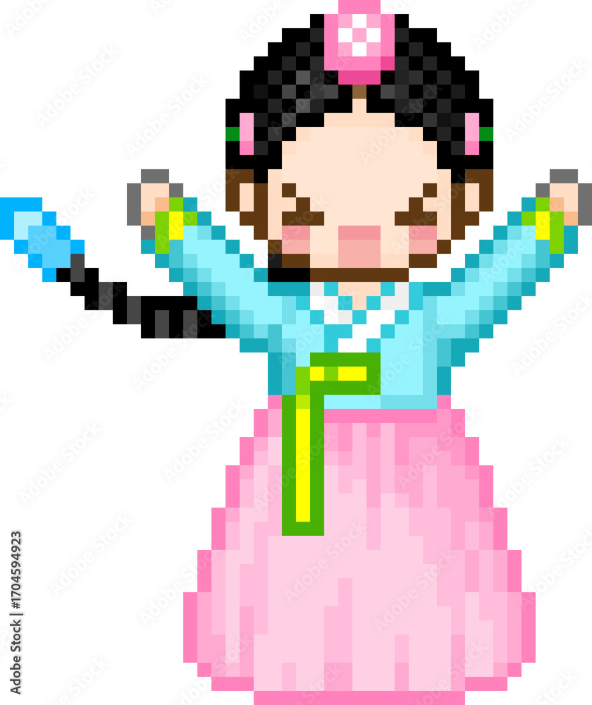 Obraz premium 픽셀 한복 캐릭터